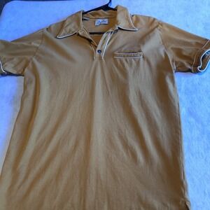 DiFini Polo‎ Golf Shirt Size Medium Vintage Pocket Rare Orange White Stripe
